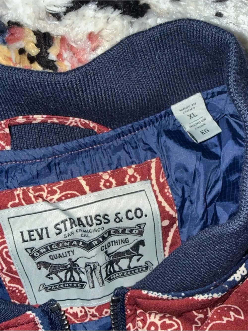Levi's Red and Navy Bandana-Print‎ Bomber Jacket